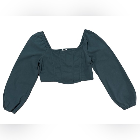 Green Cotton Cropped Top - Picture 2 of 7